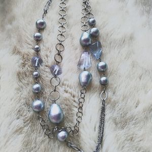 Chan Luu iridescent long necklace with purple/blue beads